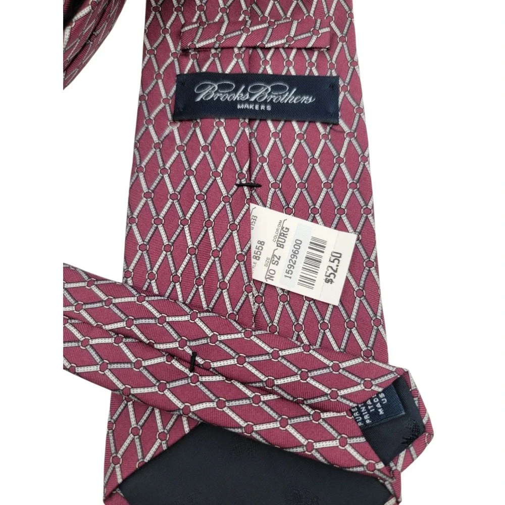 NWT BROOKS BROTHERS Makers Silk Necktie Designer Geometric Burgundy Gray Pattern